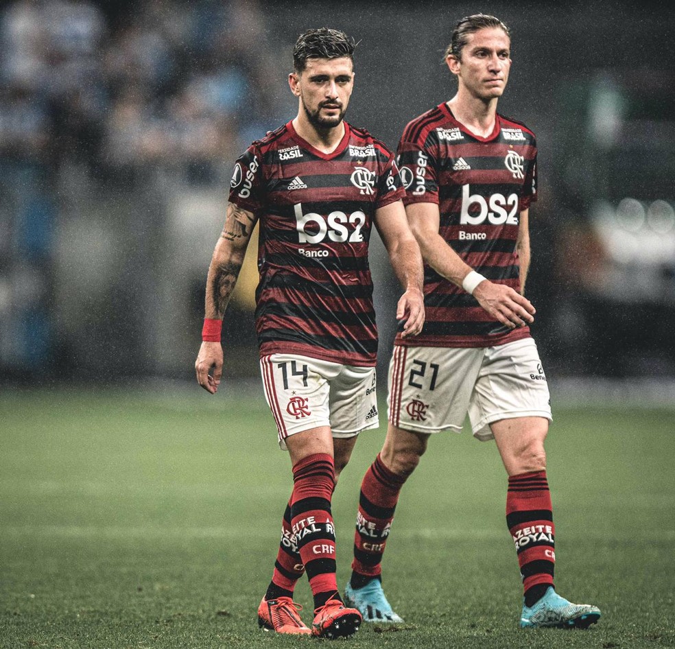 Arrascaeta e Filipe Luis no Flamengo em 2019  Foto: Pedro Martins / Azeite Royal