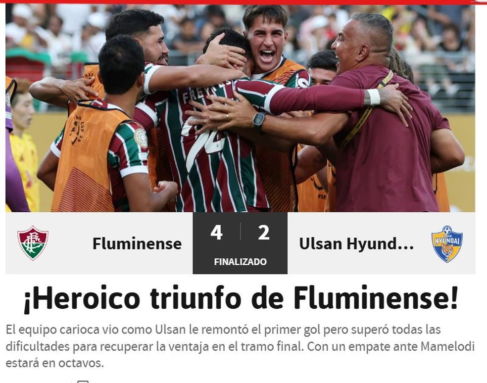 Jornal AS destaca "triundo heróico" do Flu — Foto: Reprodução