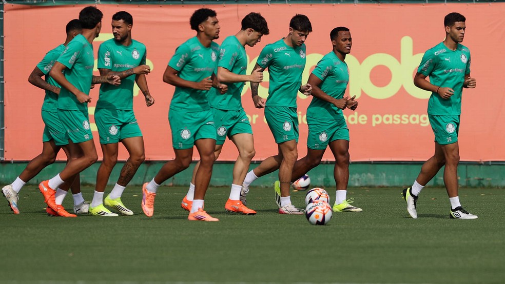 Arias participa de treino com elenco do Palmeiras — Foto: Cesar Greco