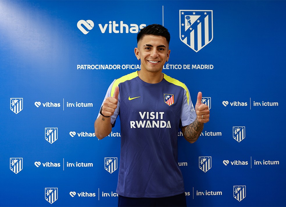 Almada já se apresentou ao Atlético de Madrid — Foto: Divulgação/Atleti