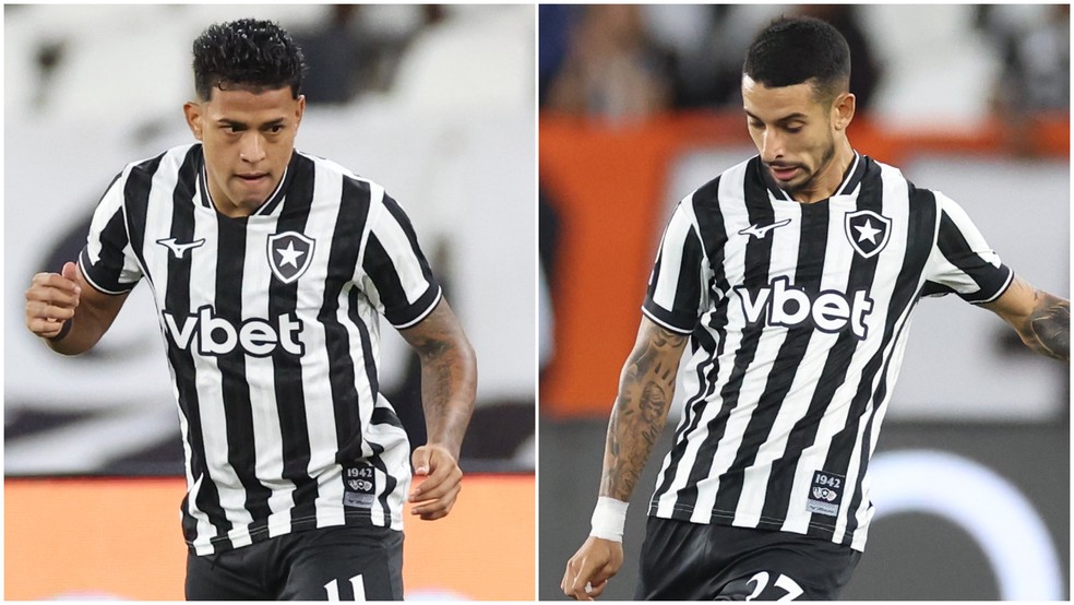 Matheus Martins e Santi Rodríguez em ação pelo Botafogo contra o Athletico-PR — Foto: Vitor Silva/Botafogo
