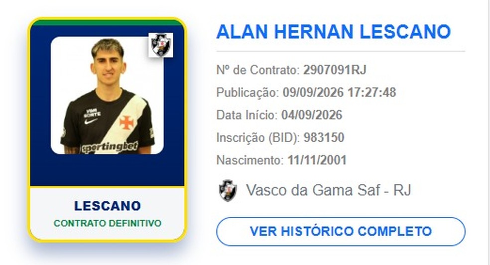 Lescano � regularizado no BID e pode estrear pelo Vasco � Foto: Reprodu��o