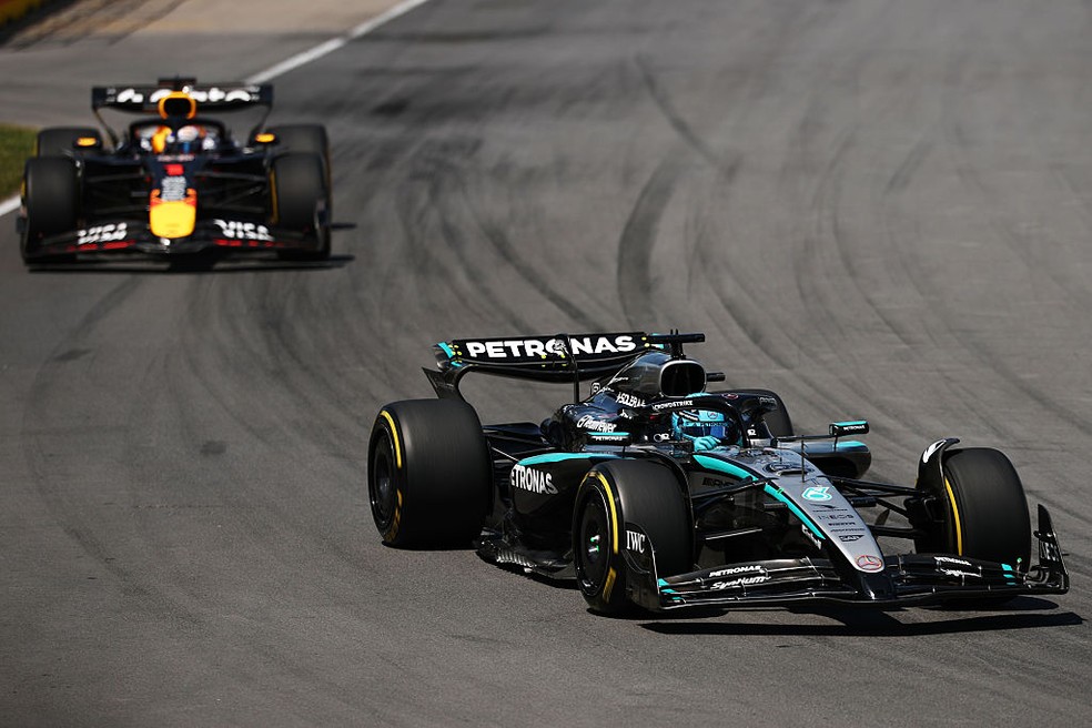 George Russell e Max Verstappen no GP do Canadá da F1 2025 — Foto: Jared C. Tilton - Formula 1/Formula 1 via Getty Images