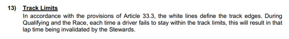 Nota do diretor de provas do GP da China da F1 2024 — Foto: FIA