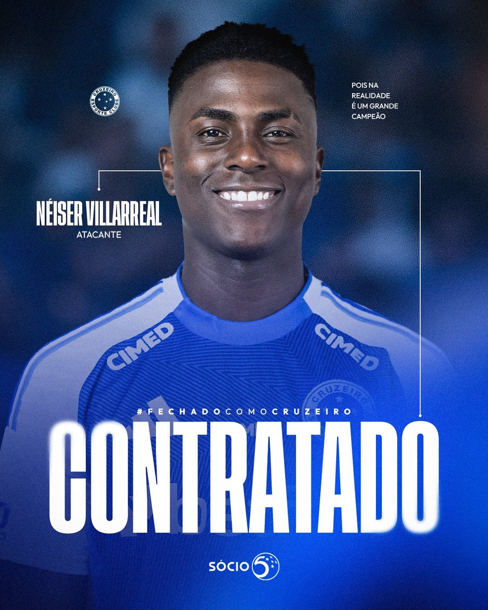 Cruzeiro anuncia contratação de Néiser Villarreal — Foto: Divulgação