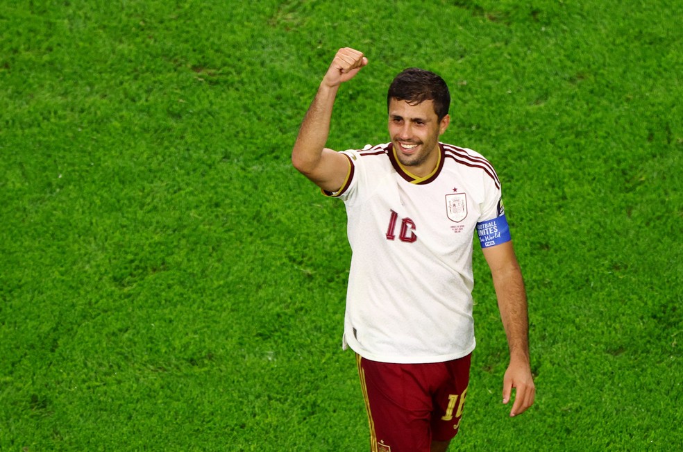Rodri vibra em França x Espanha na semifinal da Copa do Mundo — Foto: Agustin Marcarian/Reuters