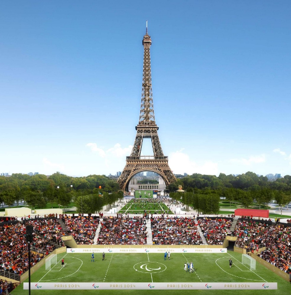 As partidas de futebol de cegos serão disputadas aos pés da Torre Eiffel — Foto: Paris 2024