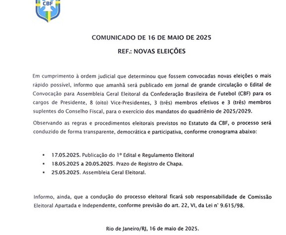 Convocao de eleio na CBF  Foto: Reproduo