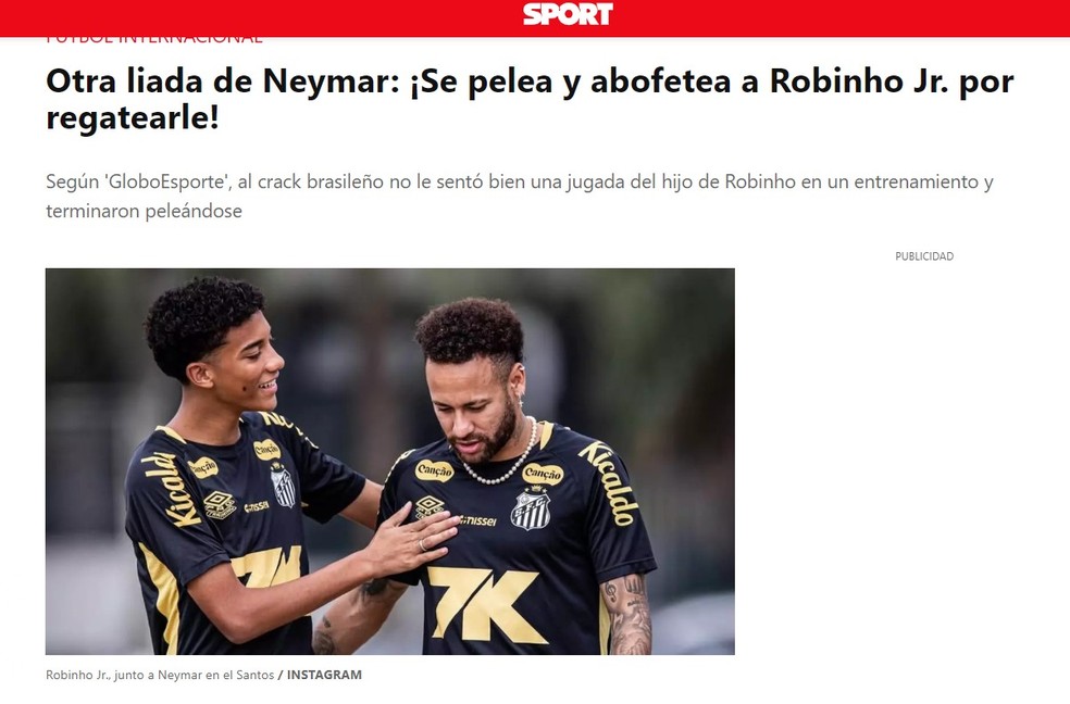 Jornal catalão Sport: 'Mais uma gafe de Neymar' - Reprodução