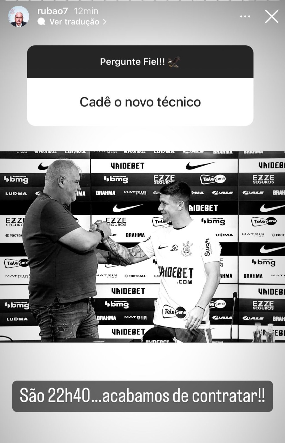 Rubens Gomes, diretor de futebol do Corinthians, confirma contratação de treinador — Foto: Reprodução/Instagram