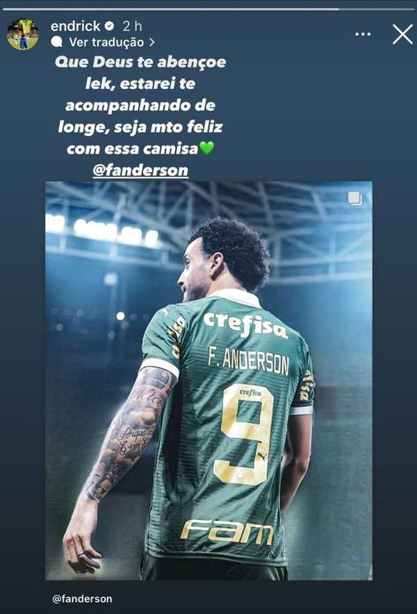 Endrick manda mensagem de apoio para Felipe Anderson após o meia ser anunciado como camisa 9
