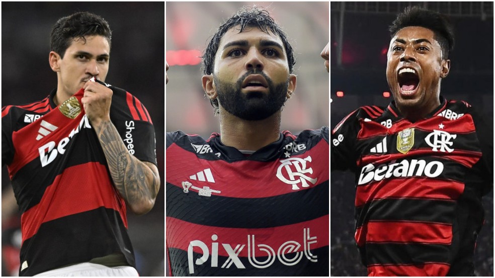 Artilheiros do Flamengo, Pedro e Bruno Henrique travam disputa para superar Gabigol em marca hist�rica na Libertadores � Foto: Montagem sobre fotos de Andr� Dur�o/ge.globo