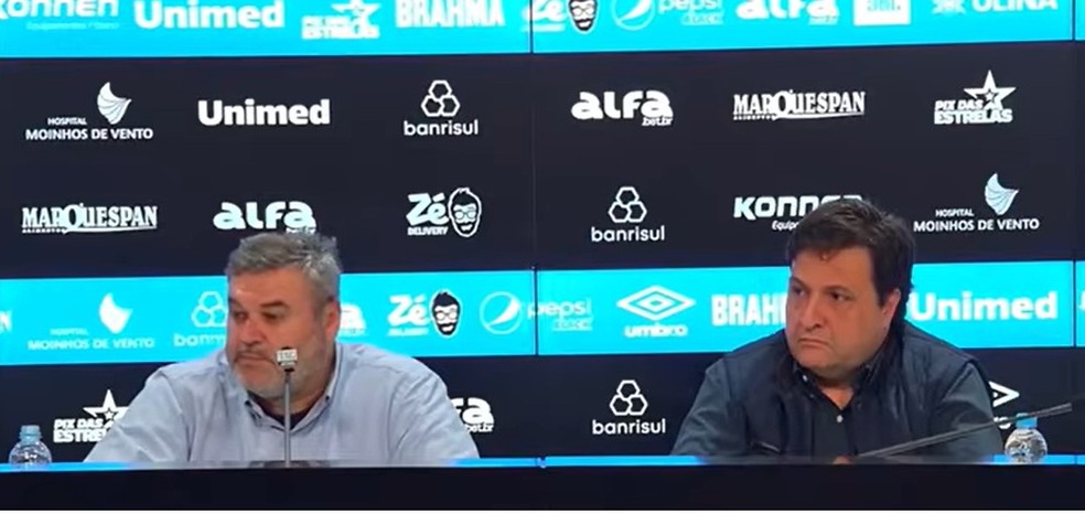 Eduardo Magrisso e Alberto Guerra em entrevisa sobre a Arena — Foto: Reprodução/GrêmioTV