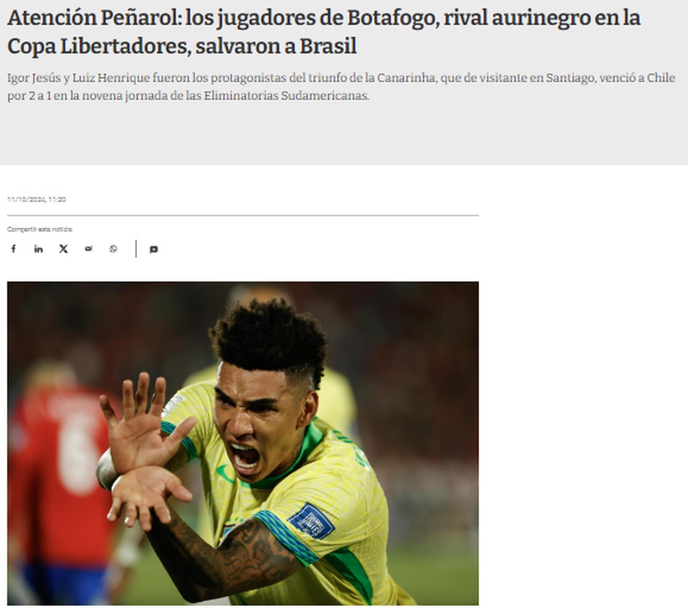 Imprensa uruguaia repercute vitória do Brasil — Foto: Reprodução