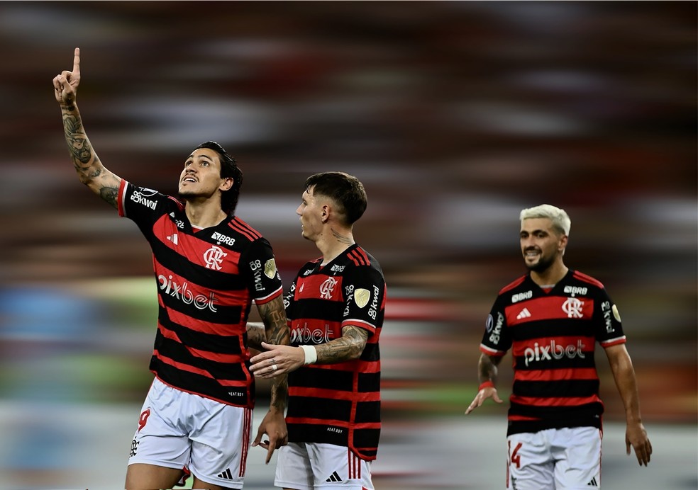 Pedro comemora gol do Flamengo contra o Bolívar