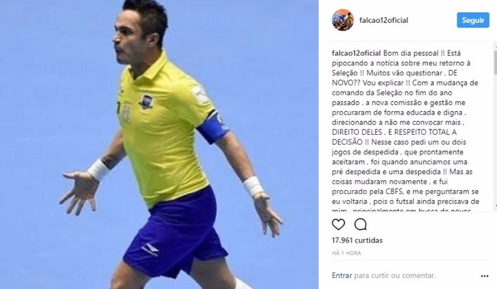 Futsal Planet: Falcão vence eleição de melhor jogador do mundo pela 4ª vez