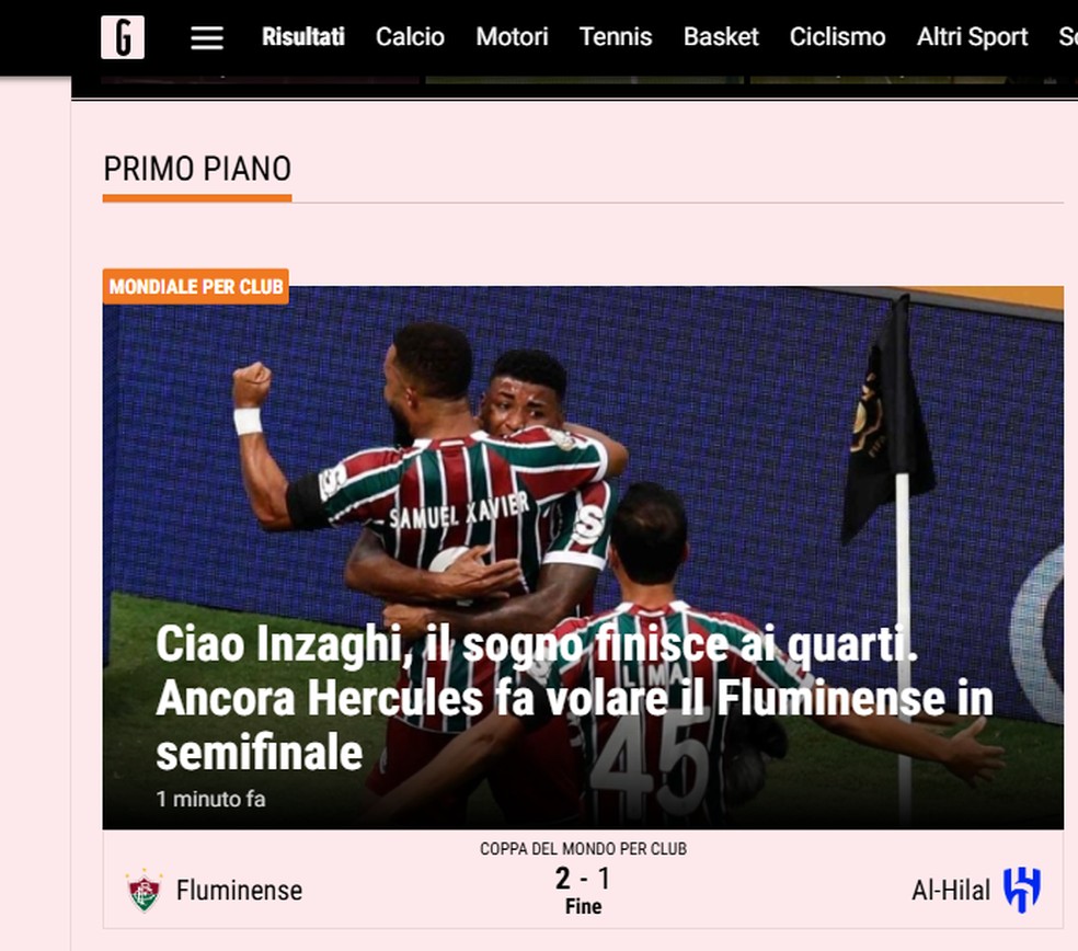 Gazzetta dello Sport repercute vitória do Fluminense — Foto: Reprodução