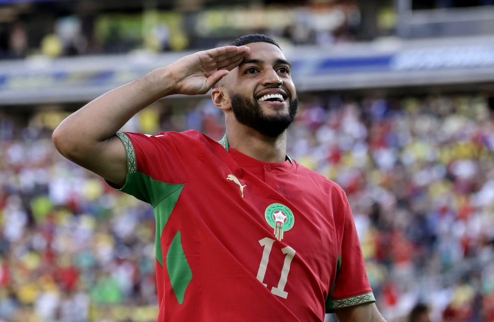 Ismael Saibari em ação no jogo entre Marrocos e Brasil