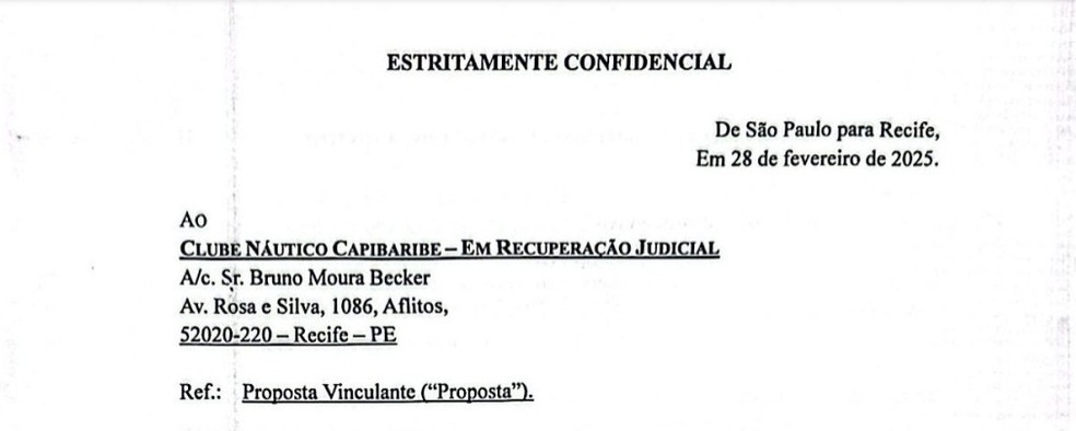 Proposta vinculante do Náutico — Foto: Reprodução