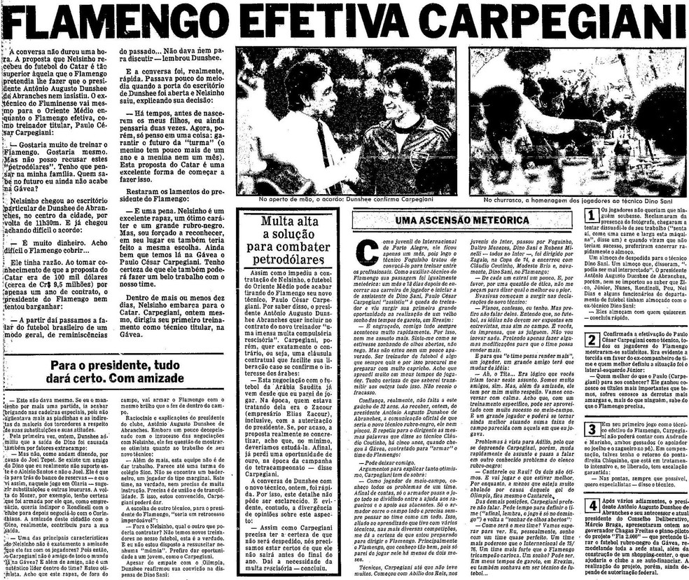 Jornal O Globo noticia a efetivação de Carpegiani no Flamengo — Foto: Reprodução / O Globo