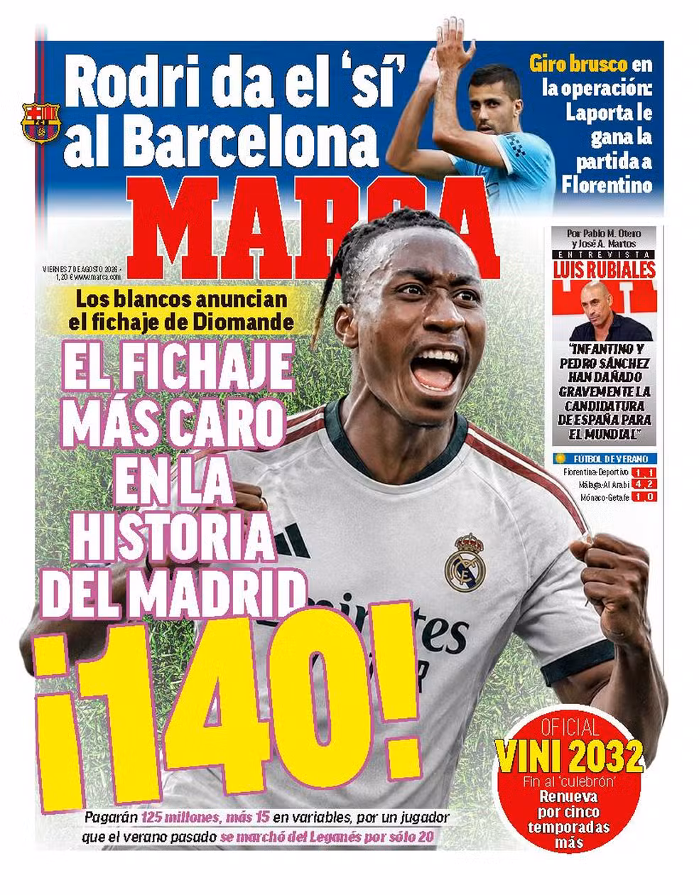 “Sim” de Rodri ao Barcelona agita imprensa espanhola — Foto: Reprodução
