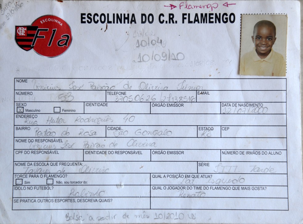 Primeira ficha de Vinicius Junior  — Foto: André Durão