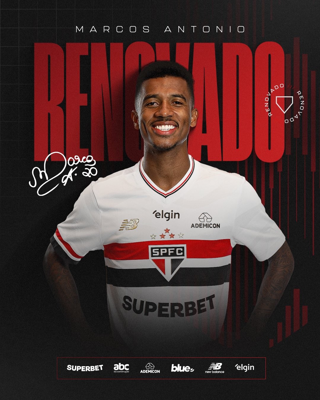 São Paulo anuncia a renovação do volante Marcos Antônio