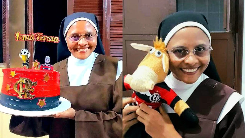 Irmã Teresa coleciona diversos adereços rubro-negros e leva o Flamengo para dentro do convento, em Teresina — Foto: Arquivo pessoal