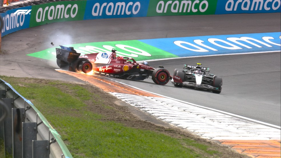 Batida de Kimi Antonelli em Charles Leclerc no GP da Holanda — Foto: Reprodução/Redes sociais
