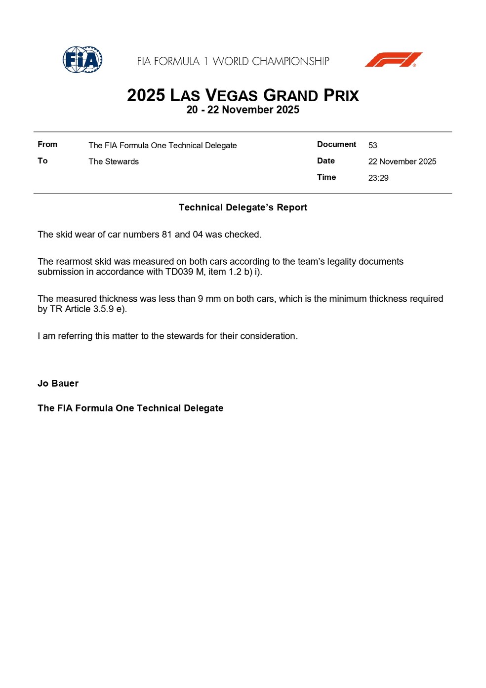 FIA convocou Norris e Piastri para esclarecimentos sobre infração no GP de Las Vegas — Foto: FIA