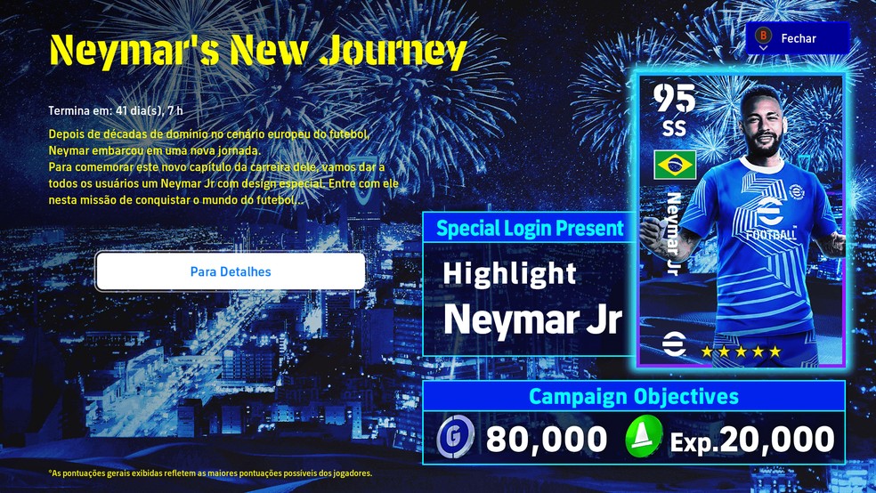 eFootball celebra 600 milhões de downloads com card 96 de Neymar, pes