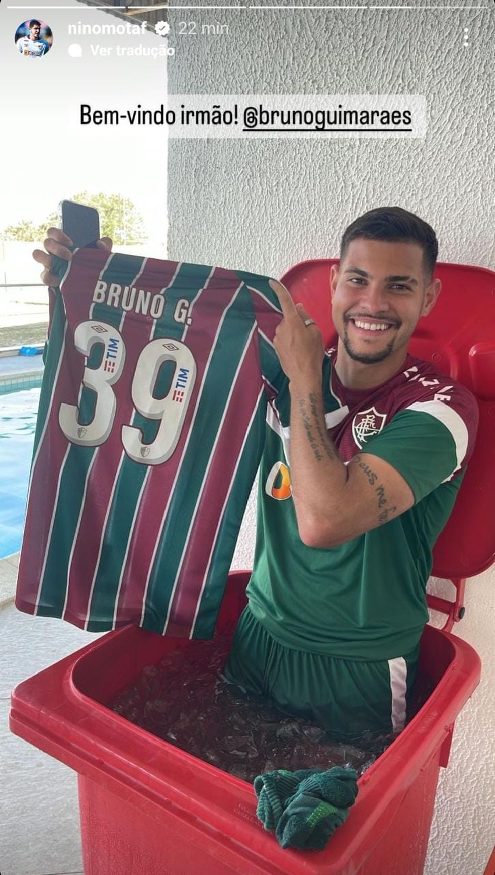 Bruno Guimarães no CT do Fluminense — Foto: Reprodução / Instagram