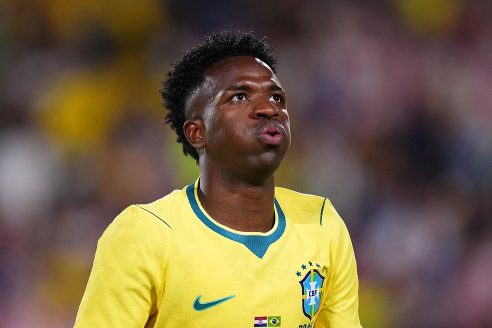 Vinicius Junior durante amistoso entre Brasil x Croácia — Foto: Rich Storry/AFP