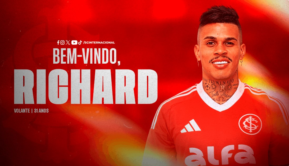 Richard é o novo reforço do Inter — Foto: Reprodução, Inter