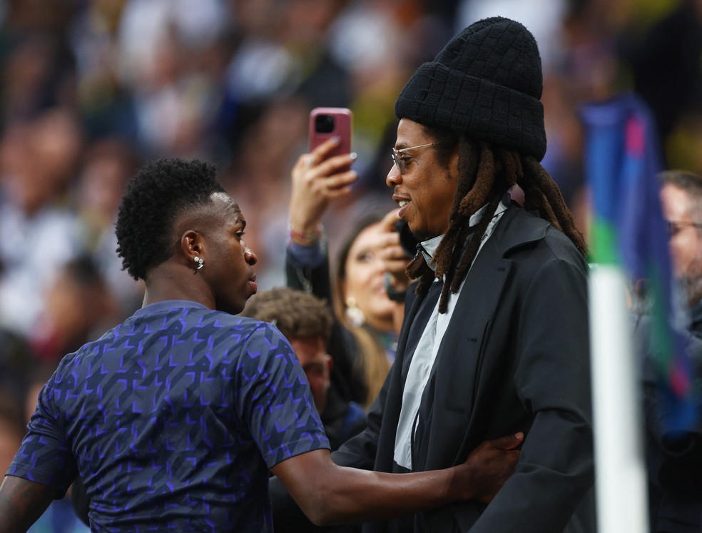 Rapper e empresário Jay-Z, cuja empresa agencia Vini Jr. Vinicius Junior, está na final da Champions League — Foto: Lee Smith/Reuters