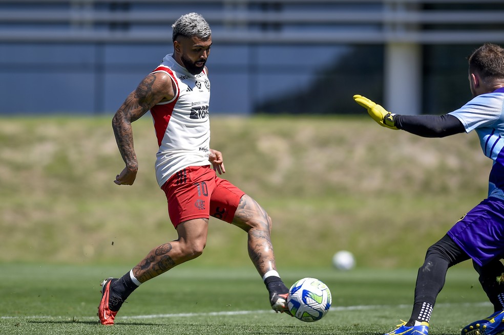 Gabigol em jogo-treino do Flamengo no Ninho — Foto: Marcelo Cortes /CRF