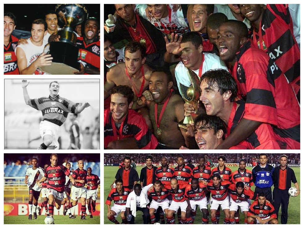 Na foto maior, Maurinho comemora o título da Mercosul com seus companheiros