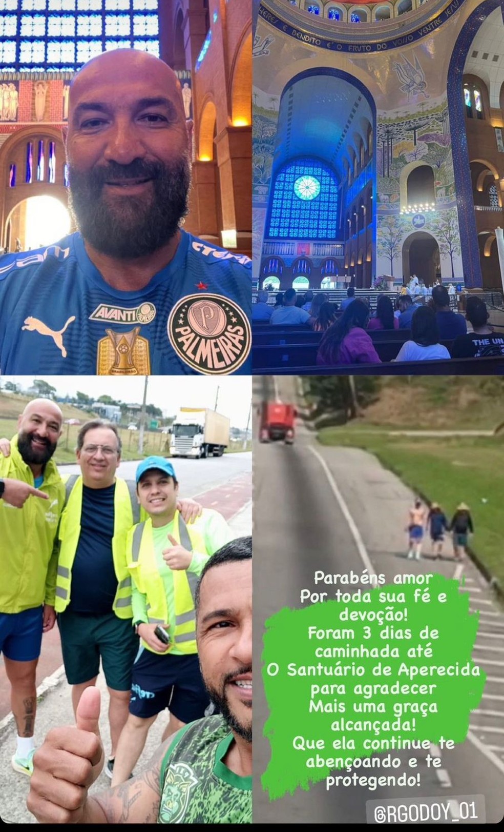 Vice-presidente e preparador de goleiros do Palmeiras pagam promessa — Foto: Reprodução/Instagram