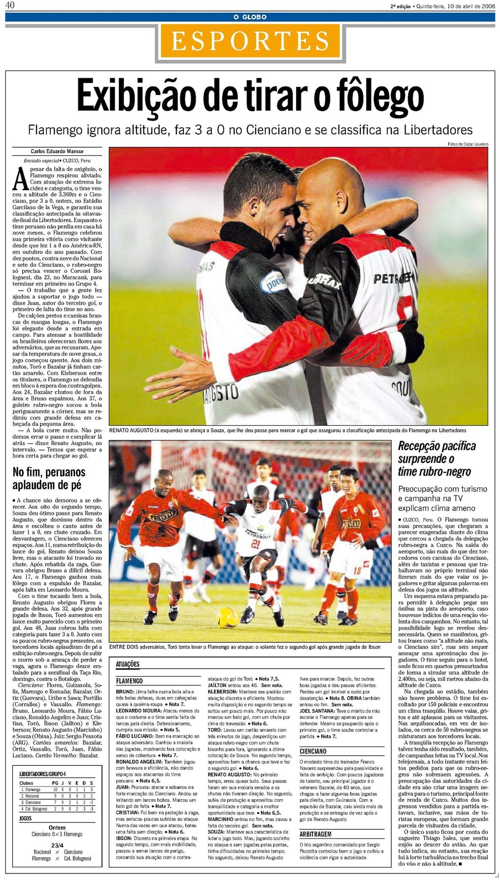 Cienciano x Flamengo na Libertadores de 2008  Foto: Reproduo / O Globo