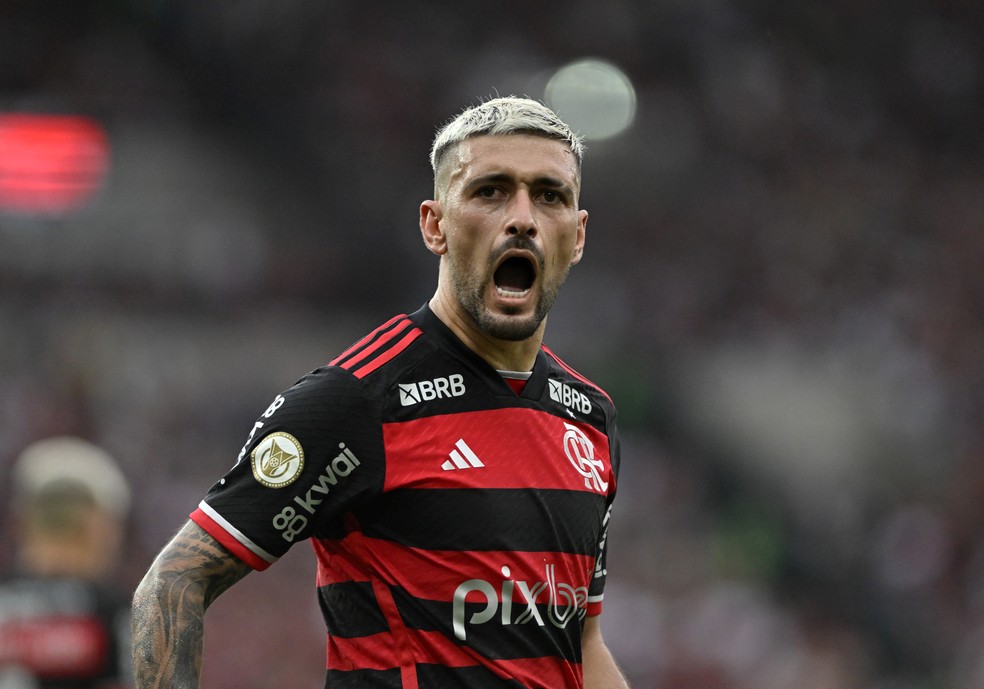 Arrascaeta comemora gol do Flamengo contra o Juventude — Foto: Andre Durão