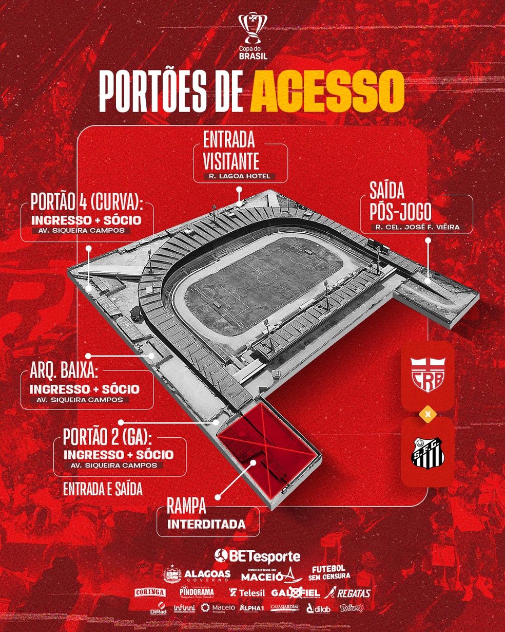 Portões de acesso para CRB x Santos, pela 3ª fase da Copa do Brasil — Foto: ASCOM / CRB