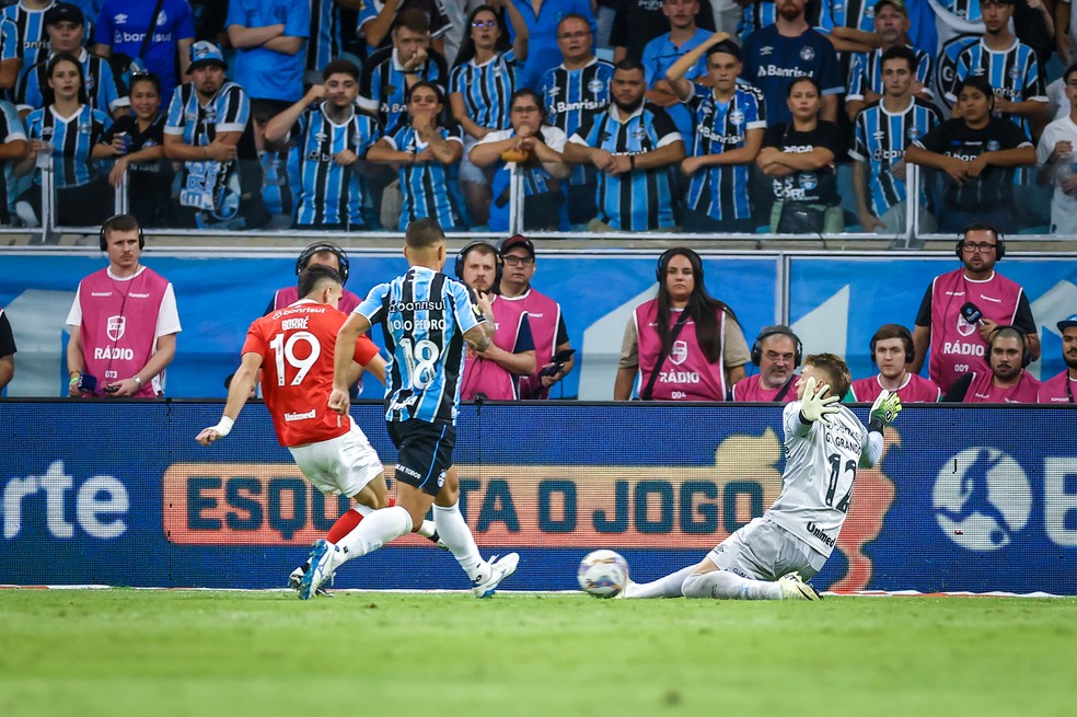 Grando faz defesa em chute de Borré no Gre-Nal 444