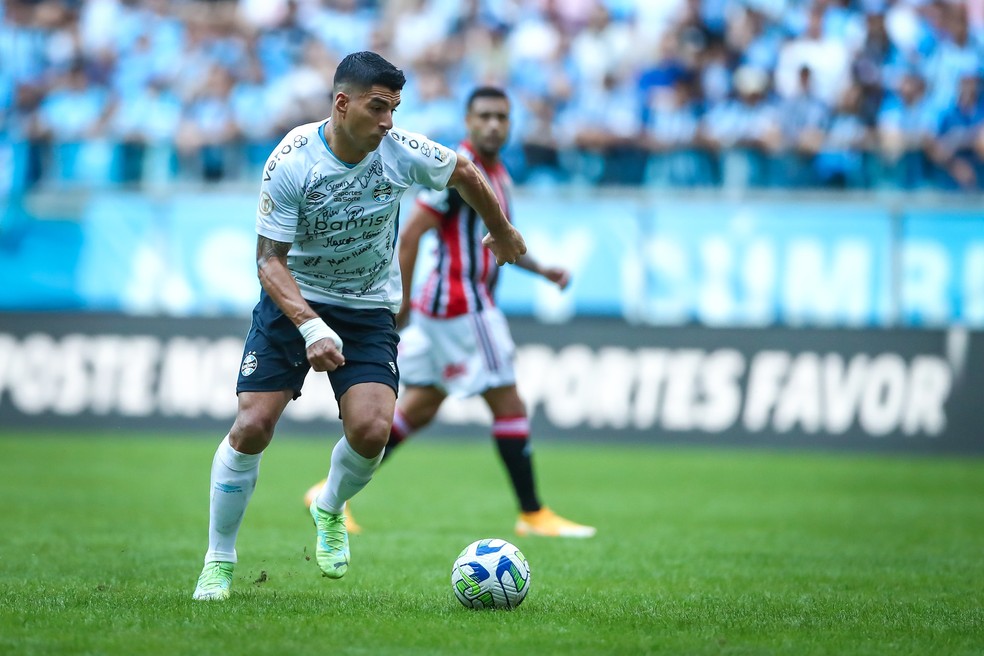 Luis Su&aacute;rez em vit&oacute;ria do Gr&ecirc;mio &mdash; Foto: Lucas Uebel/Gr&ecirc;mio