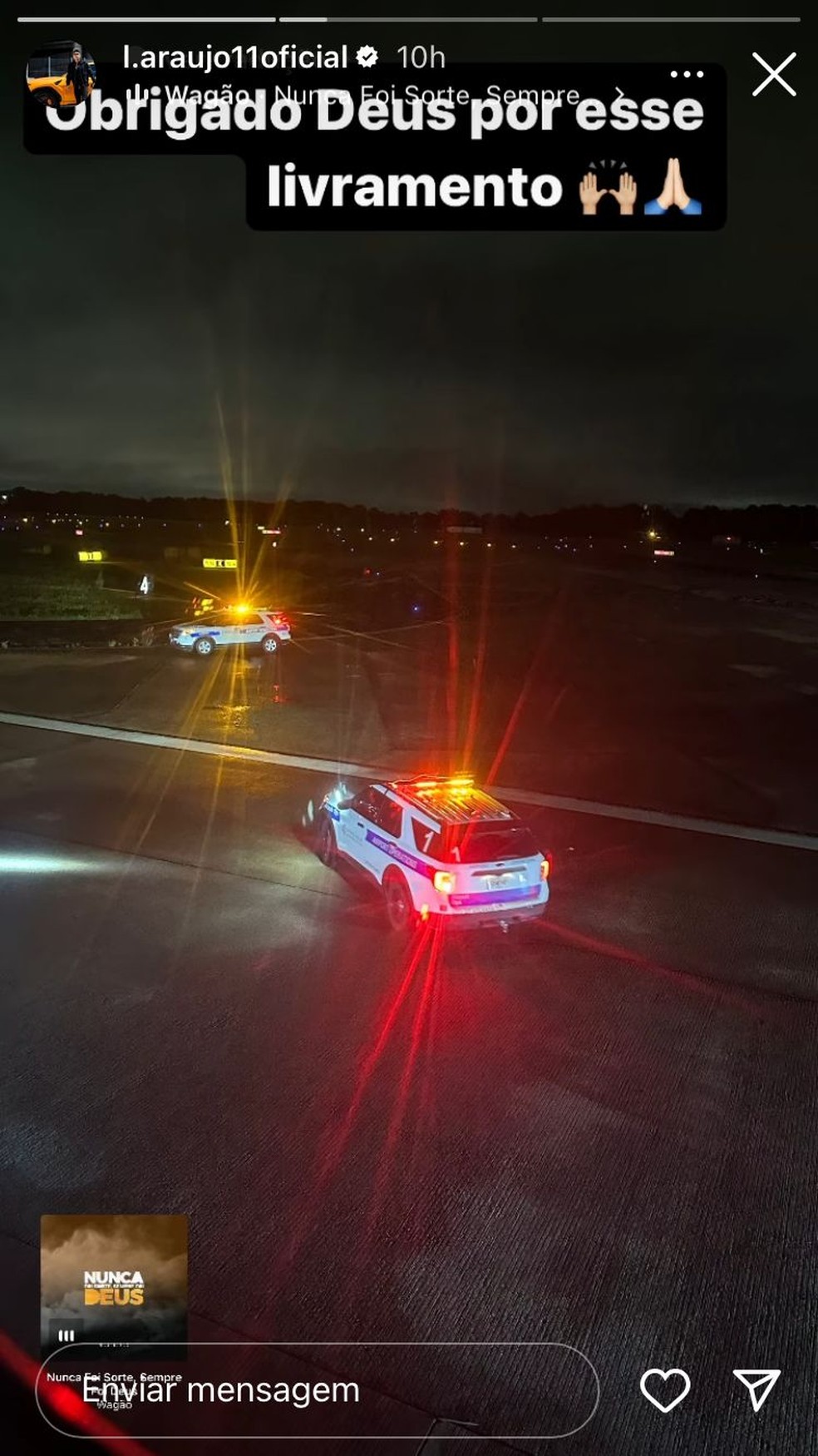 Luiz Ara&uacute;jo agradece por livramento ap&oacute;s avi&atilde;o n&atilde;o decolar  &mdash; Foto: Reprodu&ccedil;&atilde;o