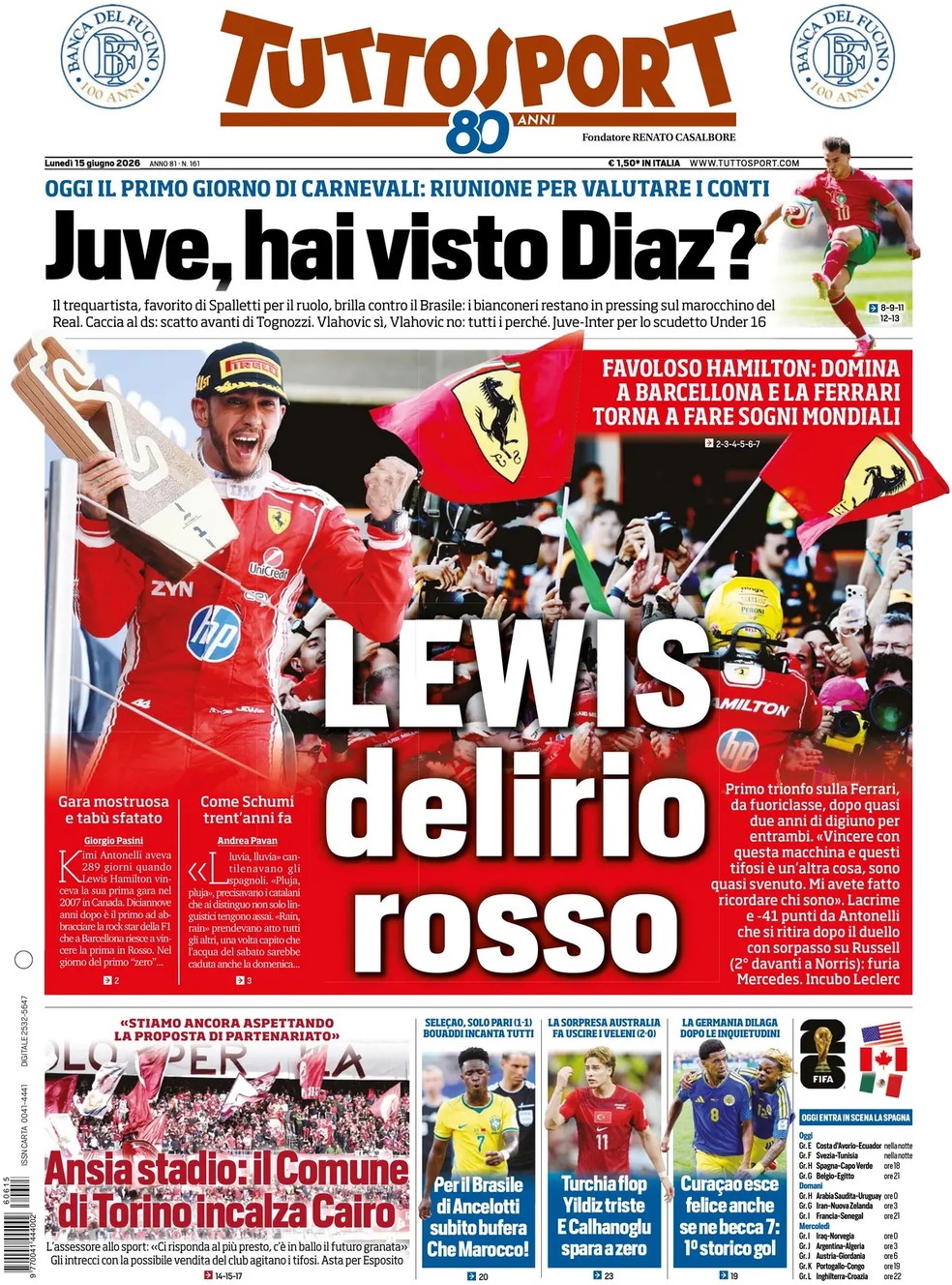 Capa do Tuttosport - Hamilton Ferrari
