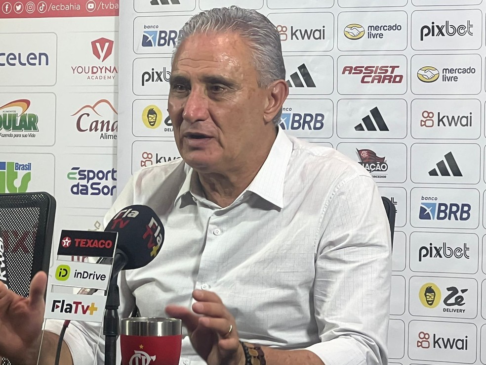 Tite em entrevista coletiva no Flamengo — Foto: Letícia Marques