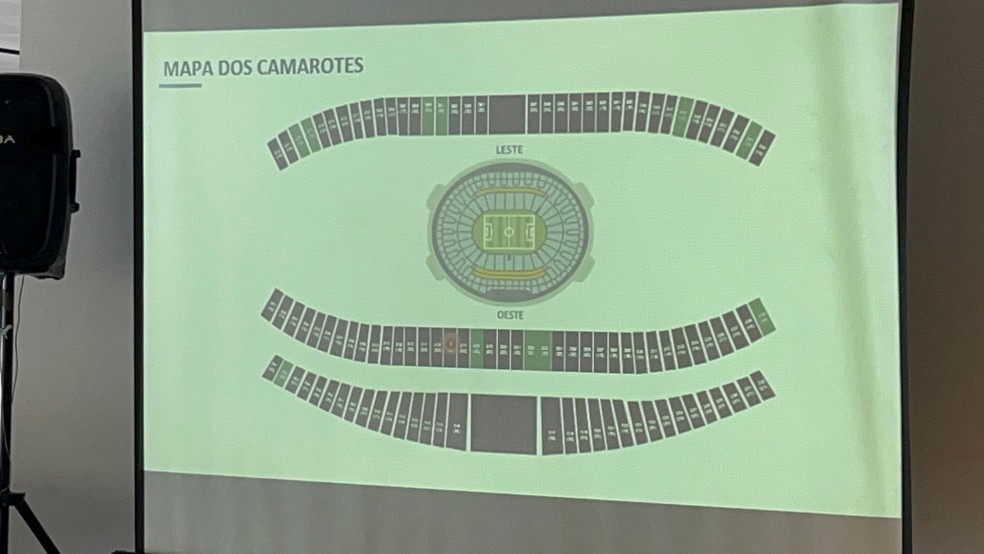 Em verde, a posição de cada camarote que vai a leilão no Maracanã — Foto: Raphael Zarko