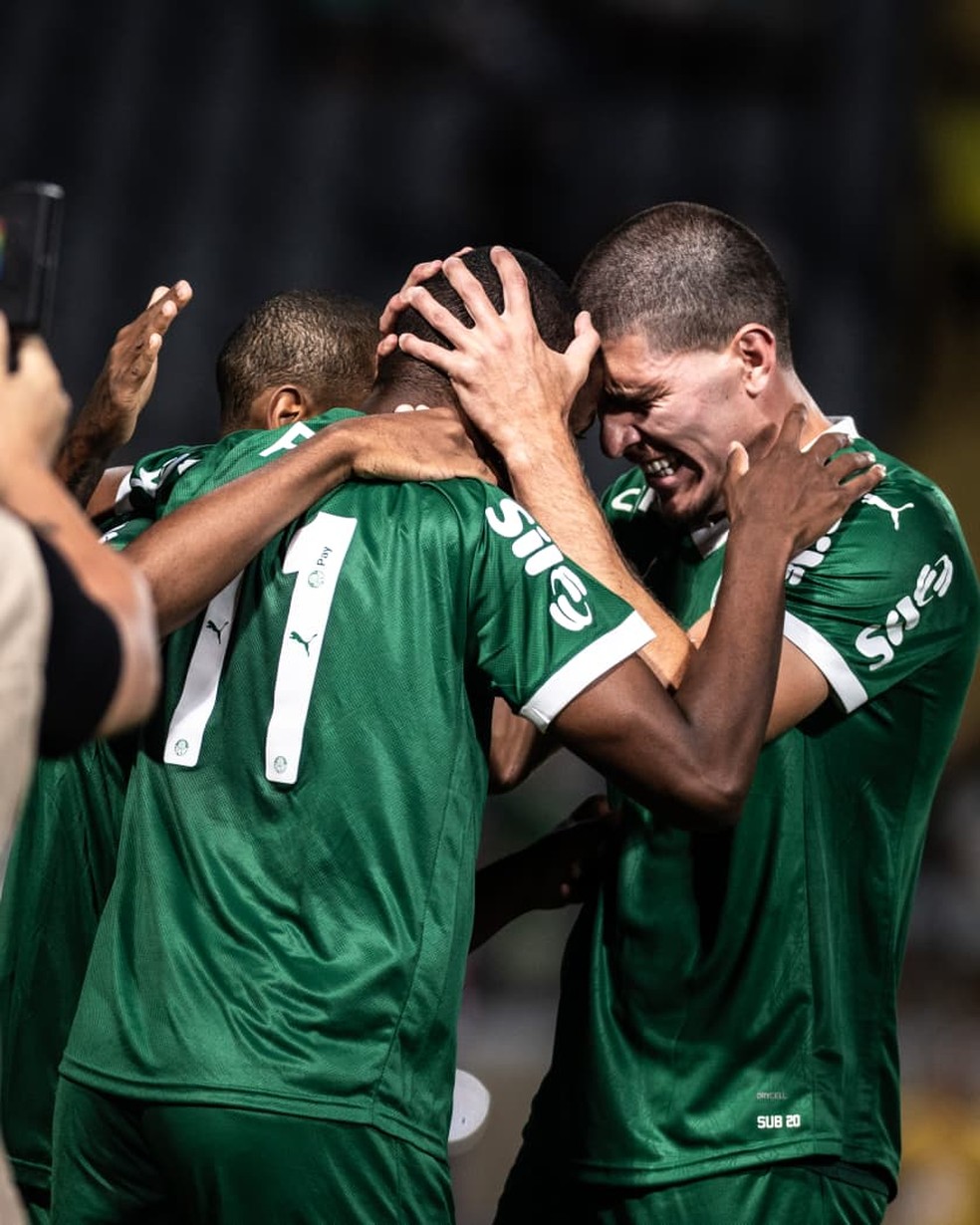 Jogadores do Palmeiras comemoram gol contra o Vitória na Copinha — Foto: Guilherme Veiga