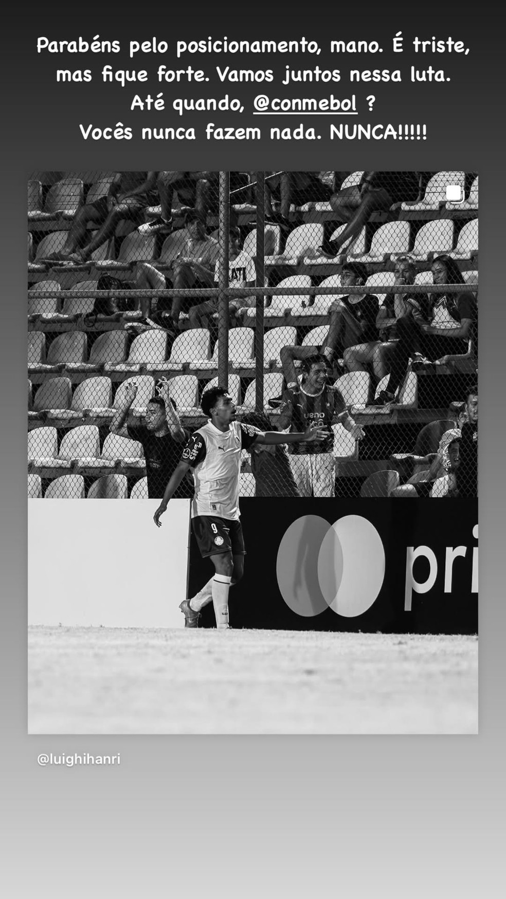Vini Jr. se posicionou ao lado de Luighi após ataques racistas ao atleta do Palmeiras — Foto: Reprodução