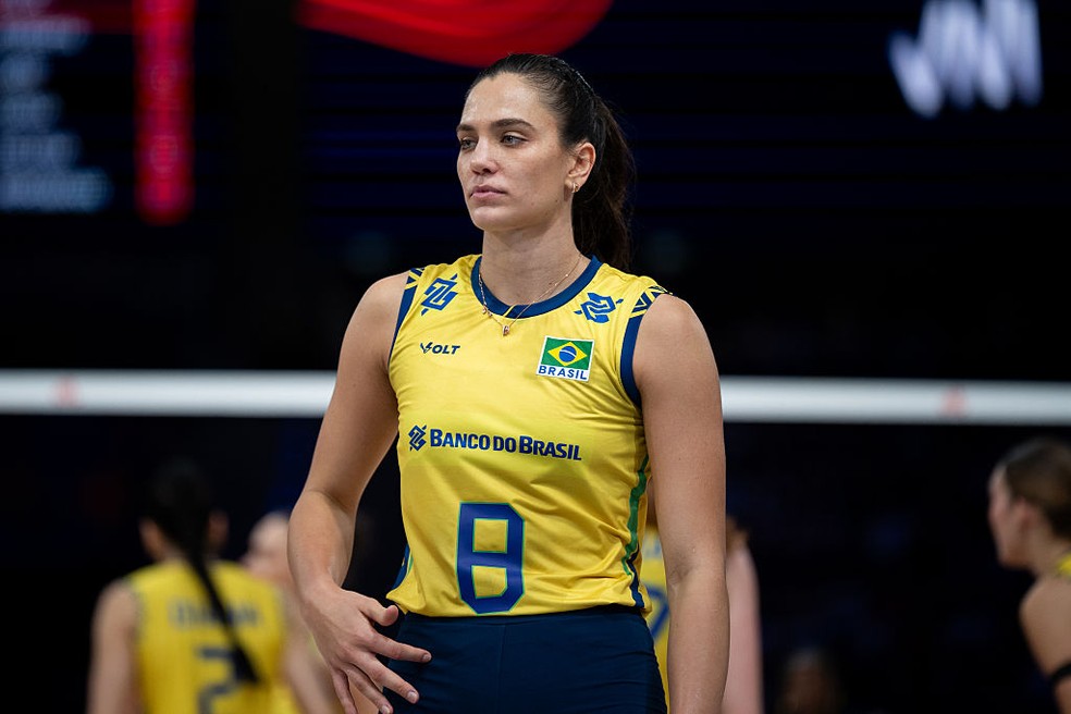 Júlia Kudiess na final da VNL 2025 — Foto: Marcin Golba/NurPhoto via Getty Images